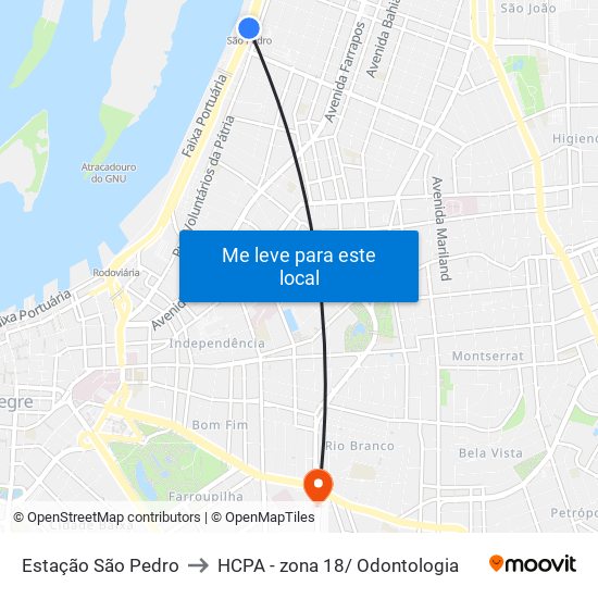 Estação São Pedro to HCPA - zona 18/ Odontologia map