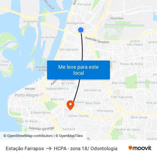 Estação Farrapos to HCPA - zona 18/ Odontologia map