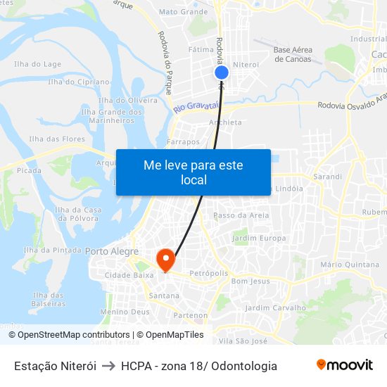 Estação Niterói to HCPA - zona 18/ Odontologia map