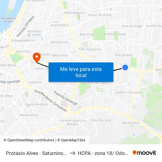 Protásio Alves - Saturnino De Brito to HCPA - zona 18/ Odontologia map