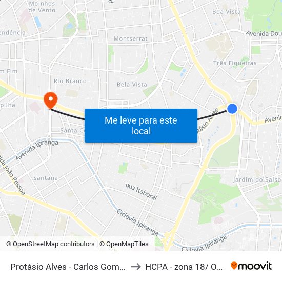 Protásio Alves - Carlos Gomes Cb (Piso 3) to HCPA - zona 18/ Odontologia map