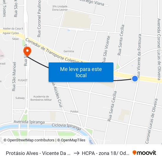 Protásio Alves - Vicente Da Fontoura Cb to HCPA - zona 18/ Odontologia map