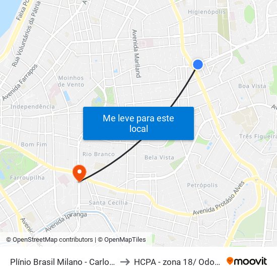 Plínio Brasil Milano - Carlos Gomes to HCPA - zona 18/ Odontologia map