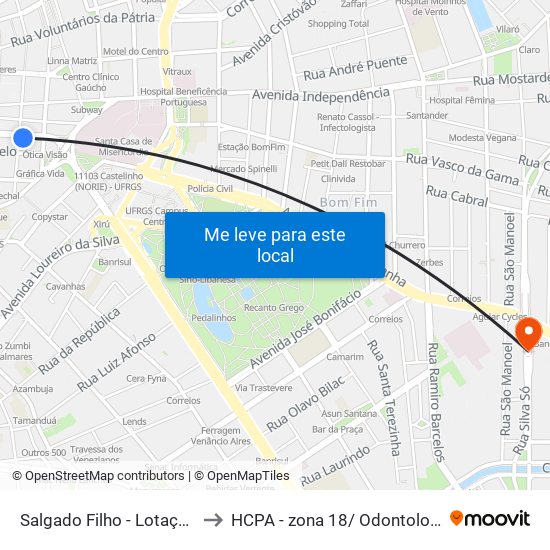 Salgado Filho - Lotações to HCPA - zona 18/ Odontologia map