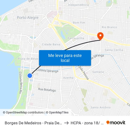 Borges De Medeiros - Praia De Belas Shopping Cb to HCPA - zona 18/ Odontologia map