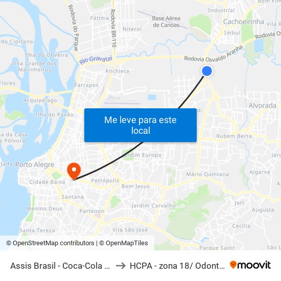 Assis Brasil - Coca-Cola Femsa to HCPA - zona 18/ Odontologia map