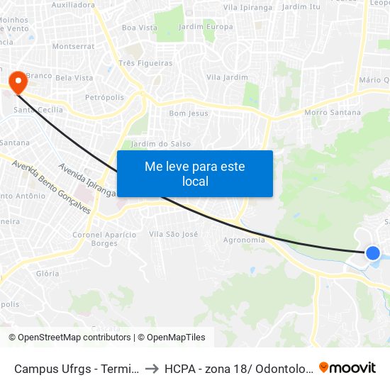 Campus Ufrgs - Terminal to HCPA - zona 18/ Odontologia map