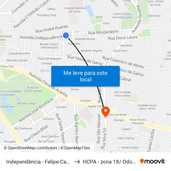 Independência - Felipe Camarão Cb to HCPA - zona 18/ Odontologia map