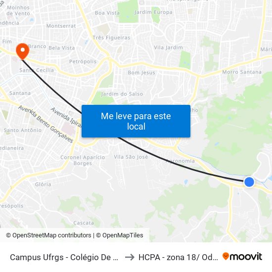 Campus Ufrgs - Colégio De Aplicação Bc to HCPA - zona 18/ Odontologia map
