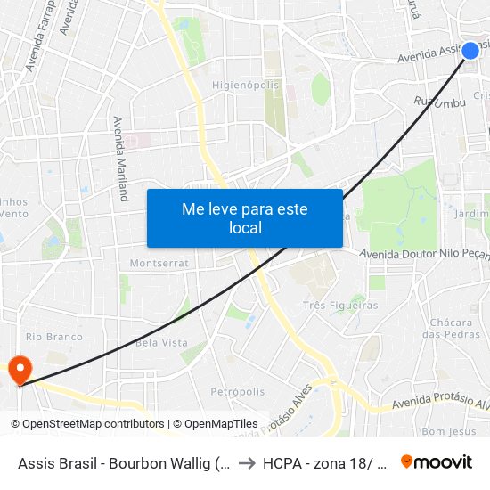 Assis Brasil - Bourbon Wallig (Fora Do Corredor) to HCPA - zona 18/ Odontologia map