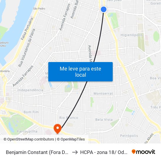 Benjamin Constant (Fora Do Corredor) to HCPA - zona 18/ Odontologia map