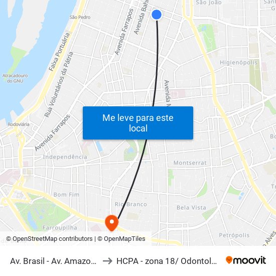 Av. Brasil - Av. Amazonas to HCPA - zona 18/ Odontologia map