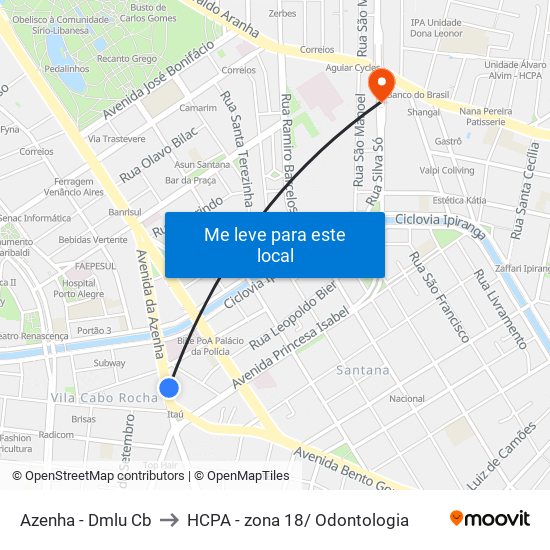 Azenha - Dmlu Cb to HCPA - zona 18/ Odontologia map