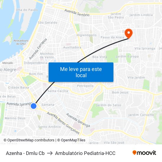 Azenha - Dmlu Cb to Ambulatório Pediatria-HCC map