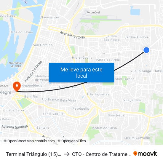 Terminal Triângulo (15)(19)(23)(27)(31) to CTO - Centro de Tratamento da Obesidade map