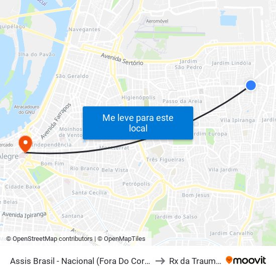 Assis Brasil - Nacional (Fora Do Corredor) to Rx da Traumato map