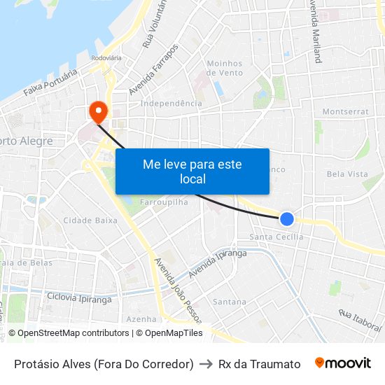 Protásio Alves (Fora Do Corredor) to Rx da Traumato map