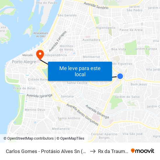 Carlos Gomes - Protásio Alves Sn (Piso 1) to Rx da Traumato map