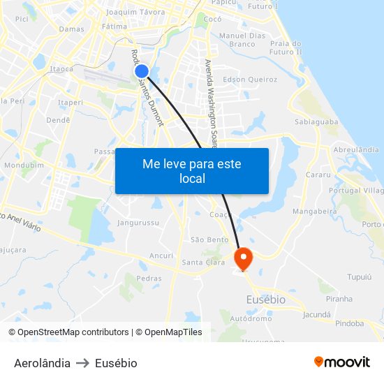 Aerolândia to Eusébio map