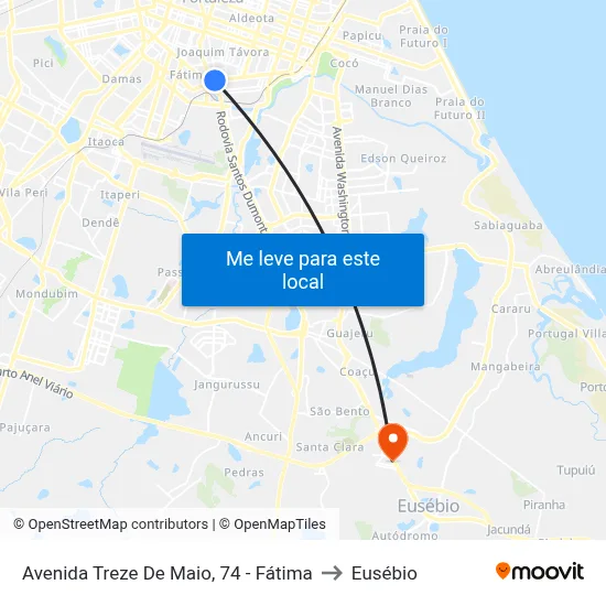 Avenida Treze De Maio, 74 - Fátima to Eusébio map