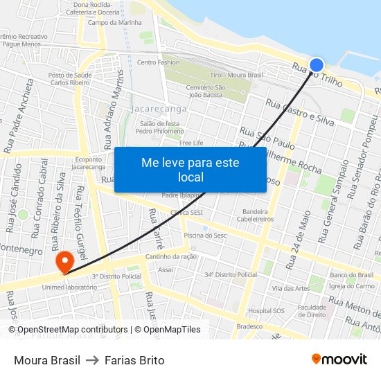 Moura Brasil to Farias Brito map