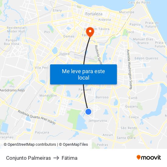 Conjunto Palmeiras to Fátima map