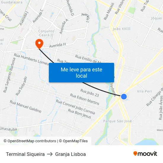 Terminal Siqueira to Granja Lisboa map