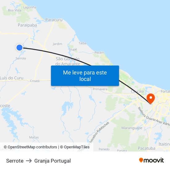 Serrote to Granja Portugal map