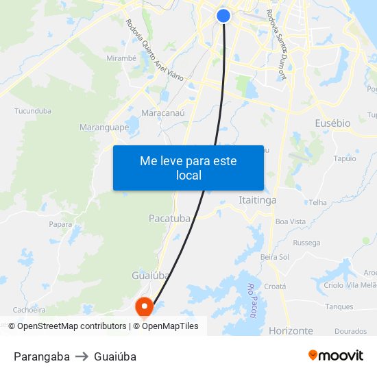 Parangaba to Guaiúba map