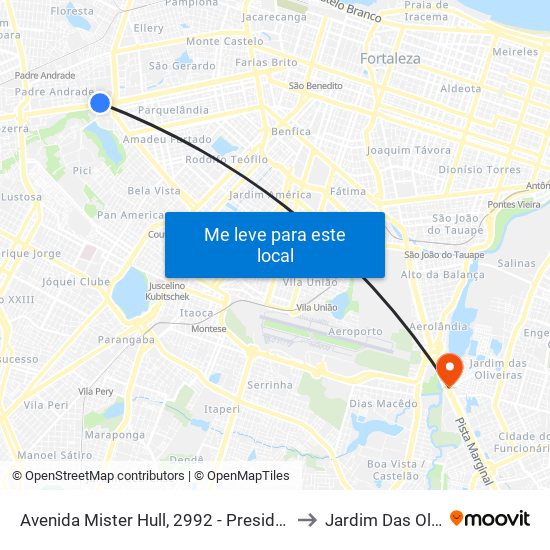 Avenida Mister Hull, 2992 - Presidente Kennedy to Jardim Das Oliveiras map