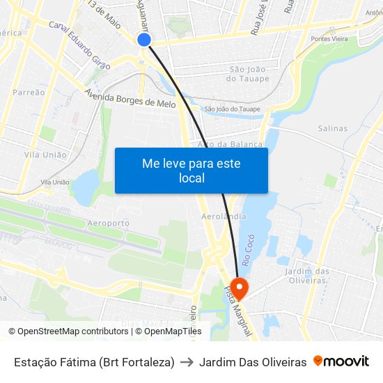 Estação Fátima (Brt Fortaleza) to Jardim Das Oliveiras map