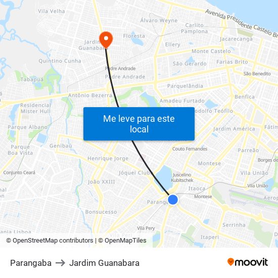 Parangaba to Jardim Guanabara map