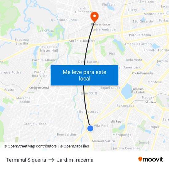 Terminal Siqueira to Jardim Iracema map