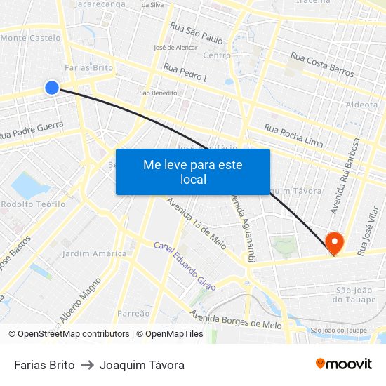 Farias Brito to Joaquim Távora map