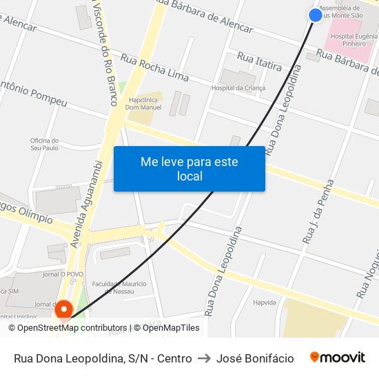 Rua Dona Leopoldina, S/N - Centro to José Bonifácio map