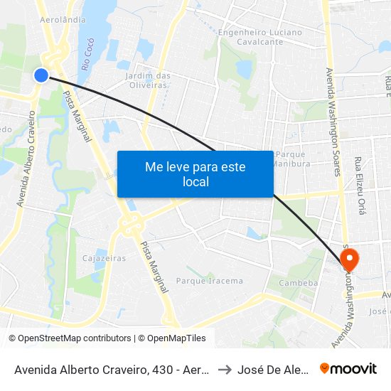 Avenida Alberto Craveiro, 430 - Aeroporto to José De Alencar map