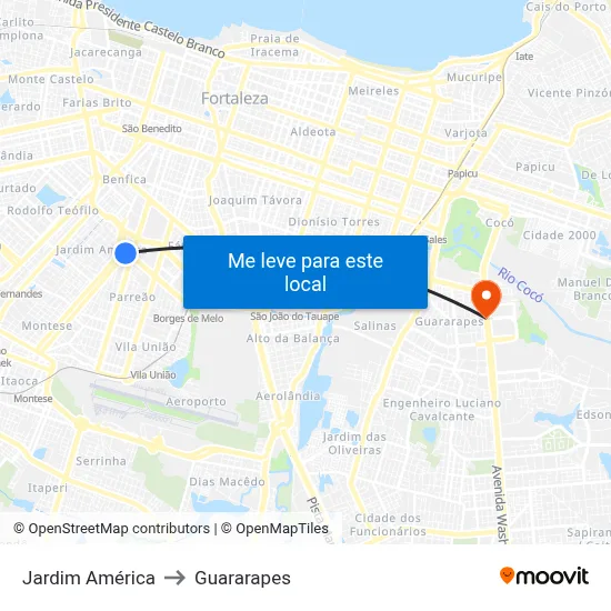 Jardim América to Guararapes map