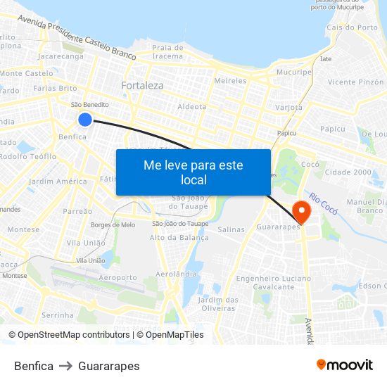 Benfica to Guararapes map