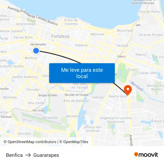 Benfica to Guararapes map