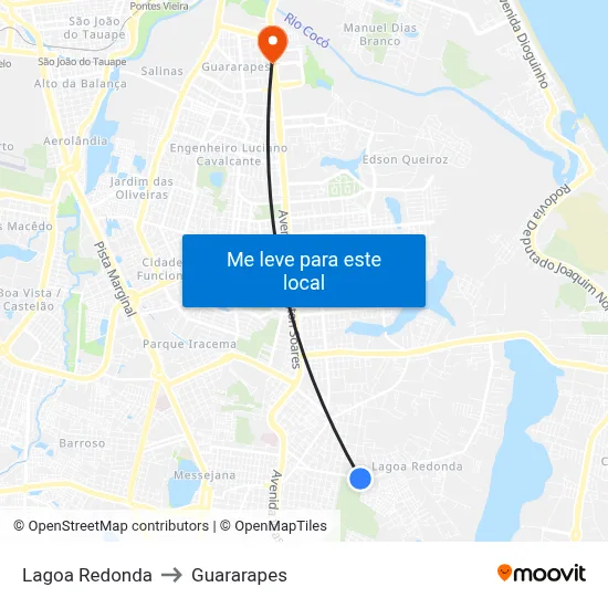 Lagoa Redonda to Guararapes map