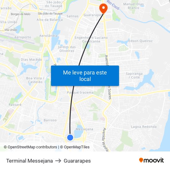 Terminal Messejana to Guararapes map