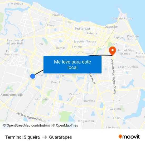 Terminal Siqueira to Guararapes map
