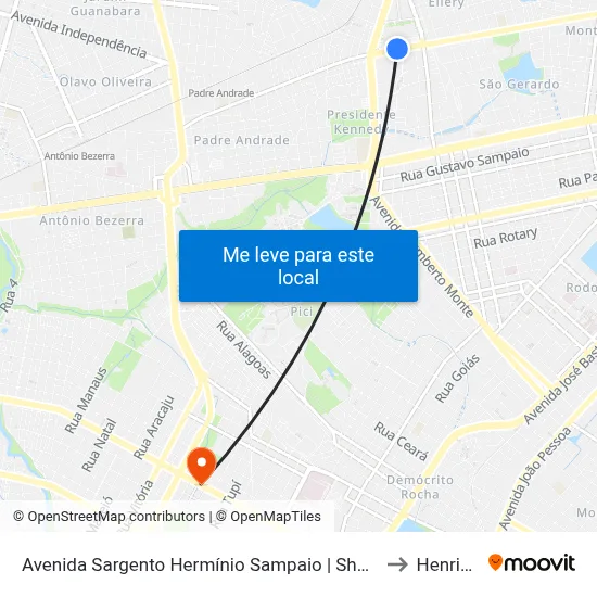 Avenida Sargento Hermínio Sampaio | Shopping Riomar Kennedy - Presidente Kennedy to Henrique Jorge map