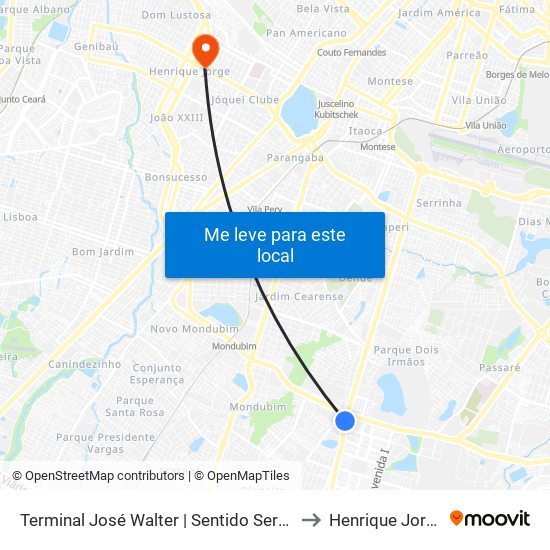 Terminal José Walter | Sentido Sertão to Henrique Jorge map