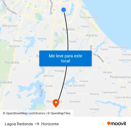 Lagoa Redonda to Horizonte map
