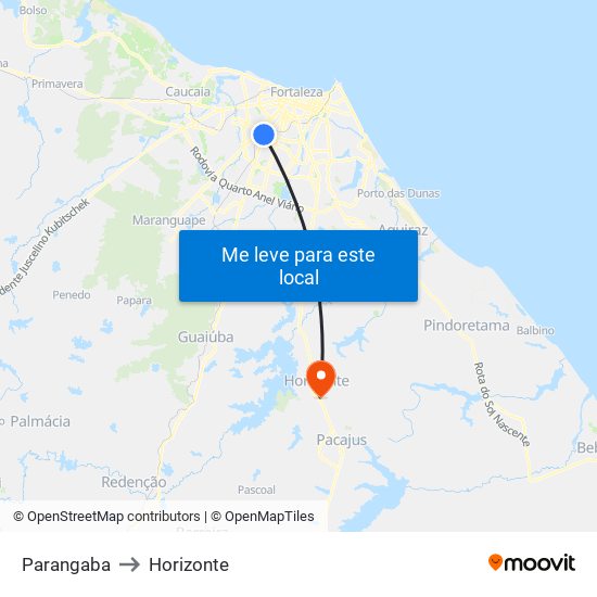 Parangaba to Horizonte map