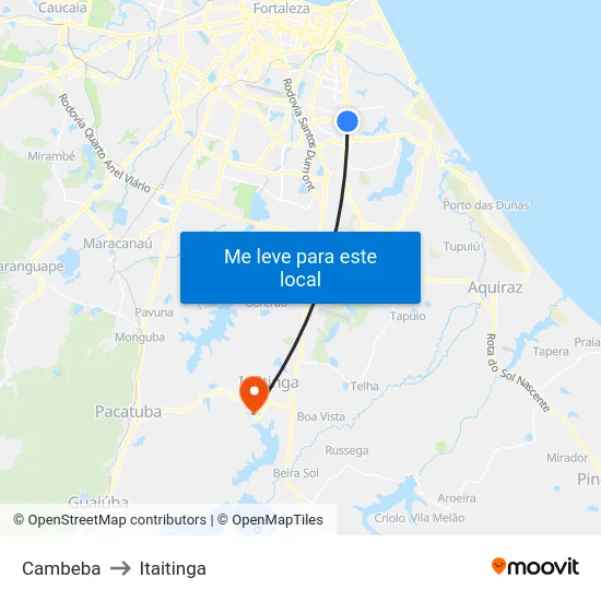 Cambeba to Itaitinga map