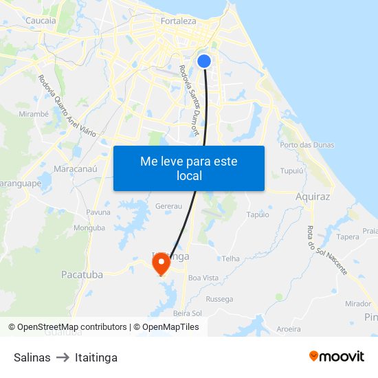 Salinas to Itaitinga map