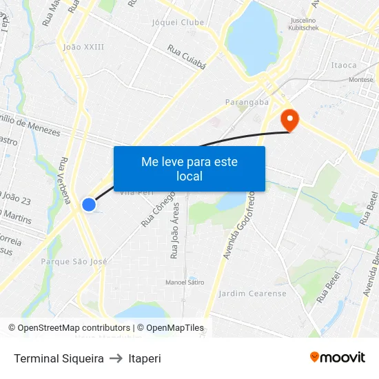 Terminal Siqueira to Itaperi map