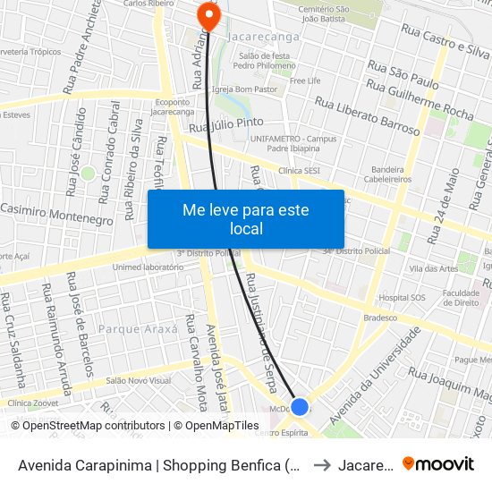 Avenida Carapinima | Shopping Benfica (Seletivo Etufor) - Benfica to Jacarecanga map